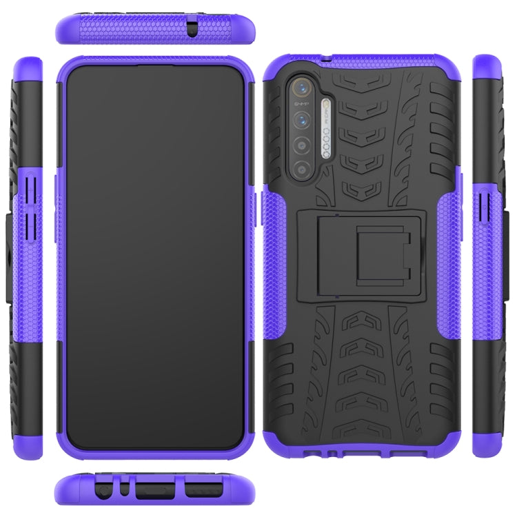 For OPPO Realme XT Tire Texture Shockproof TPU+PC Protective Case with Holder