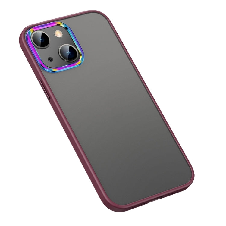 For iPhone 14 Colorful Metal Lens Ring Matte PC + TPU Phone Case