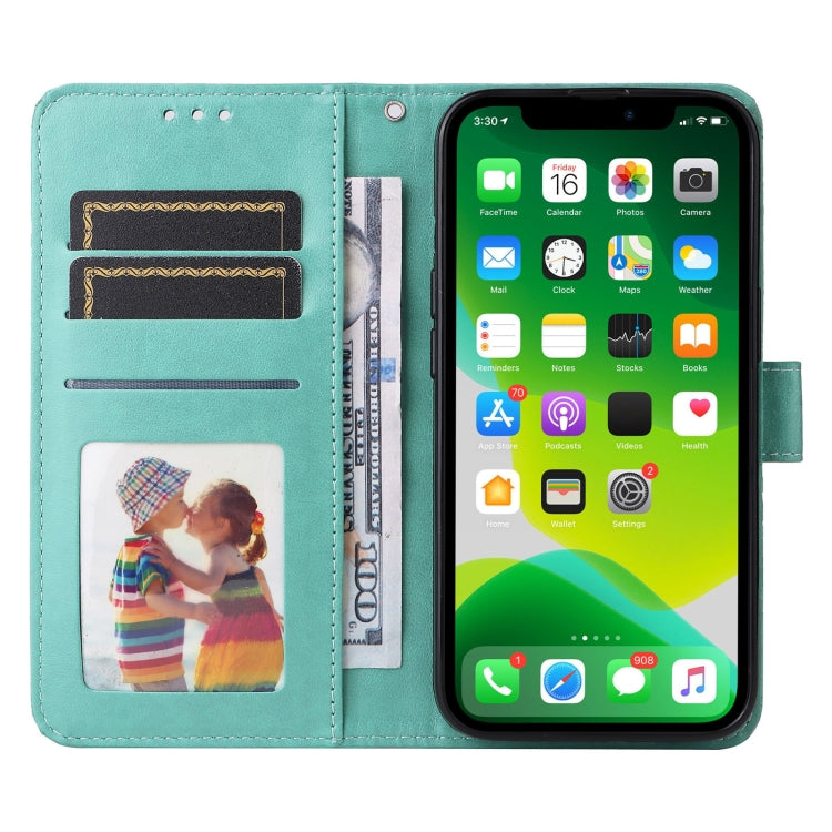 For iPhone 13 mini Embossed Sunflower Leather Phone Case