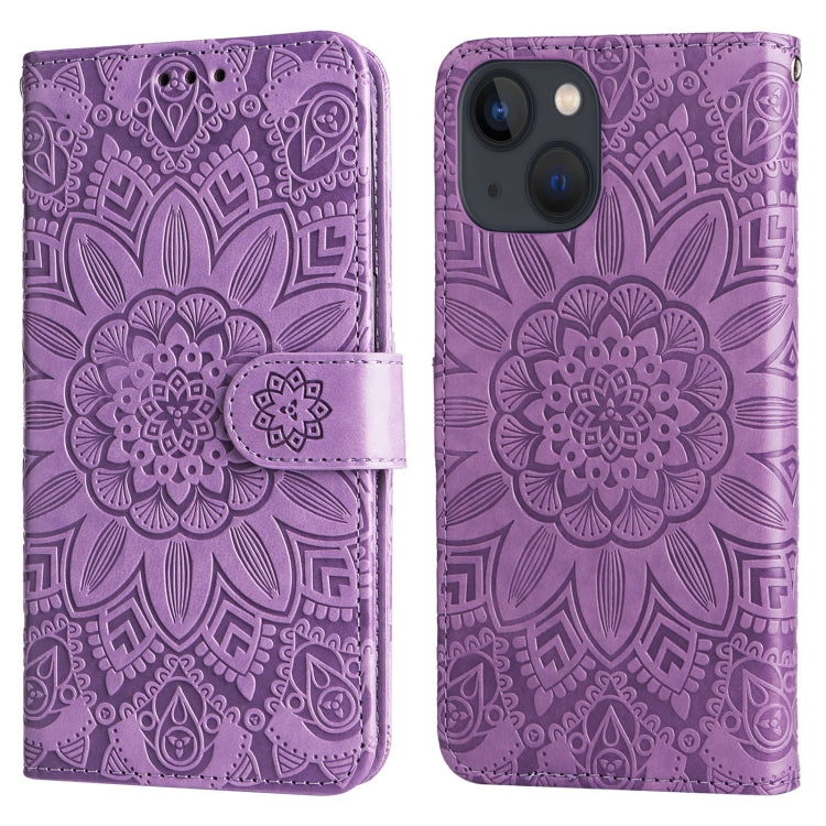 For iPhone 13 Embossed Sunflower Leather Phone Case