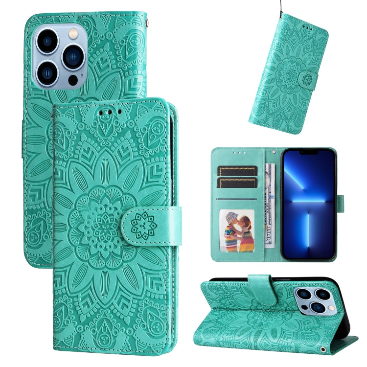 For iPhone 13 Pro Embossed Sunflower Leather Phone Case