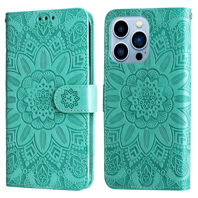 For iPhone 13 Pro Embossed Sunflower Leather Phone Case