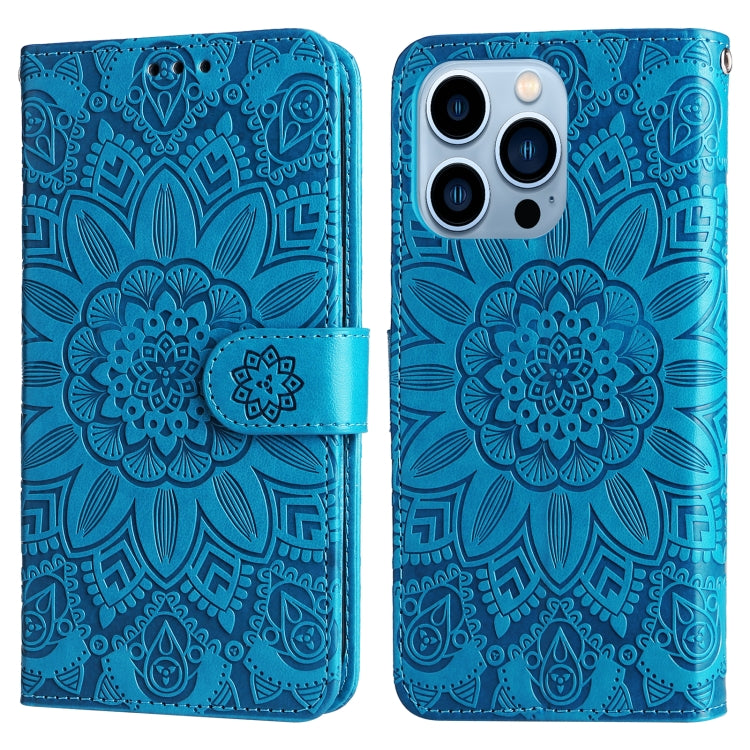 For iPhone 13 Pro Max Embossed Sunflower Leather Phone Case