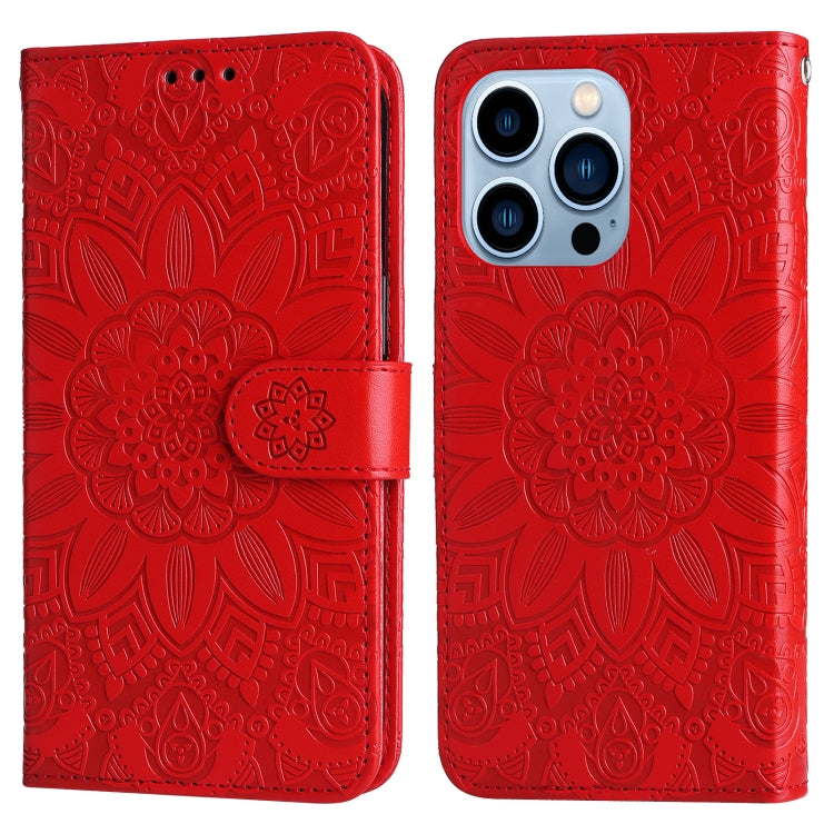 For iPhone 13 Pro Max Embossed Sunflower Leather Phone Case