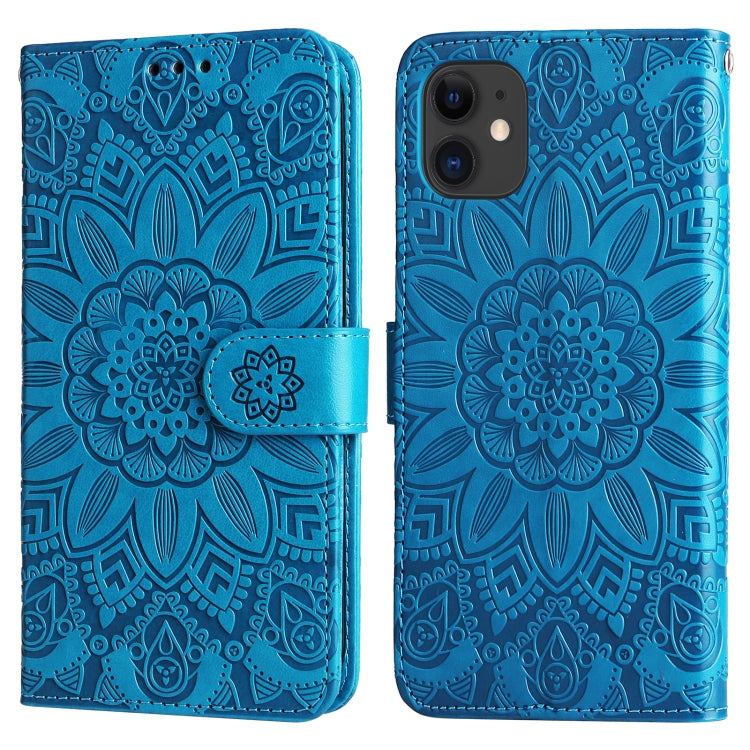 For iPhone 12 mini Embossed Sunflower Leather Phone Case
