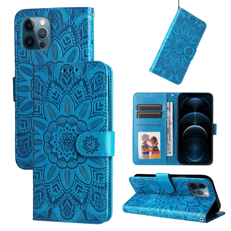 For iPhone 12 / 12 Pro Embossed Sunflower Leather Phone Case