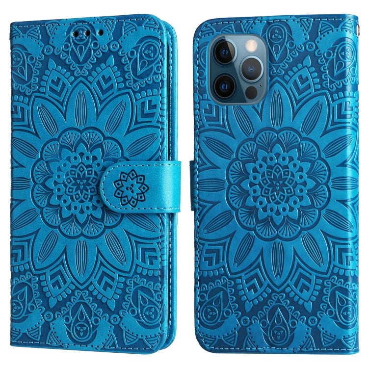 For iPhone 12 / 12 Pro Embossed Sunflower Leather Phone Case