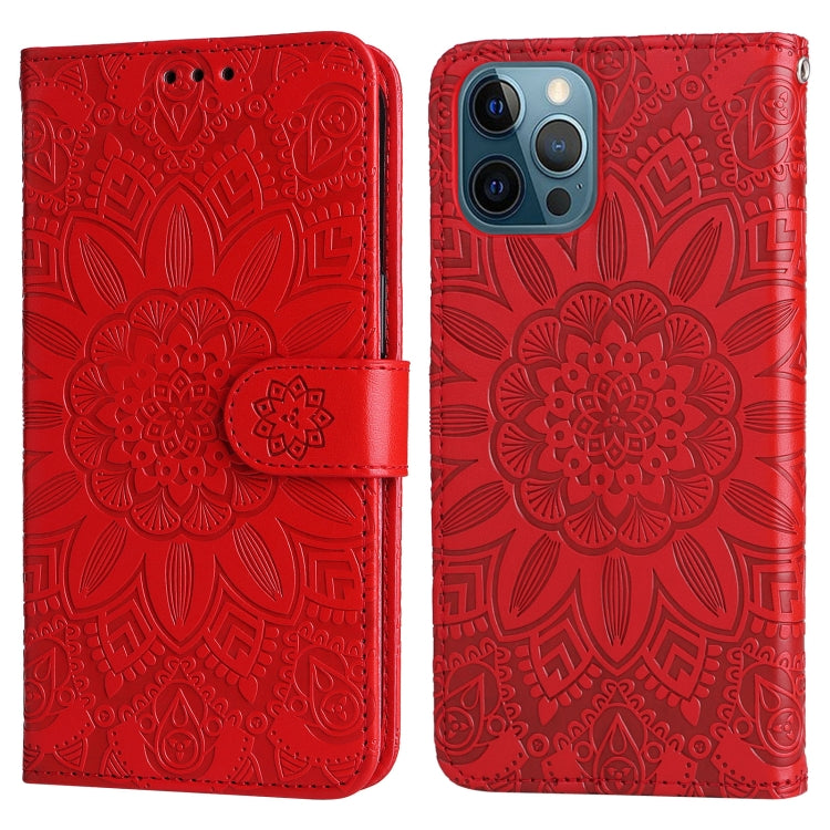 For iPhone 12 / 12 Pro Embossed Sunflower Leather Phone Case