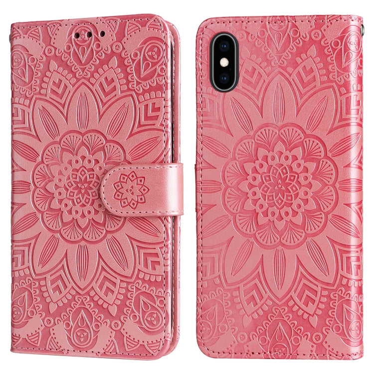 For iPhone X / XS Embossed Sunflower Leather Phone Case