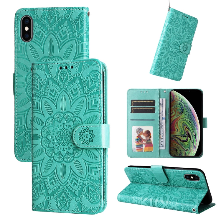 For iPhone XS Max Embossed Sunflower Leather Phone Case