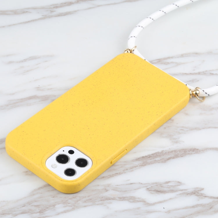 For iPhone 14 Pro Wheat Straw Material + TPU Shockproof Phone Case with Neck Lanyard