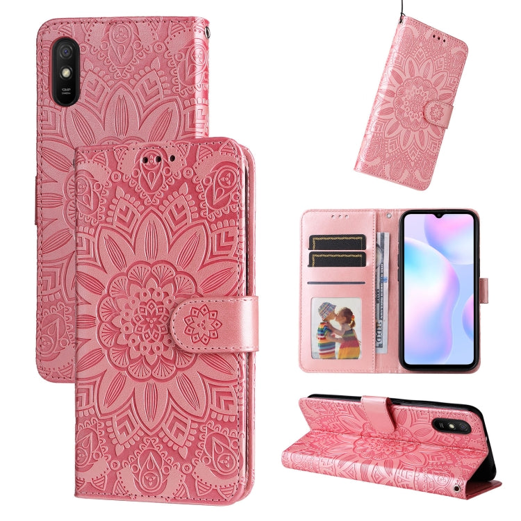 For Xiaomi Redmi 9A Embossed Sunflower Leather Phone Case
