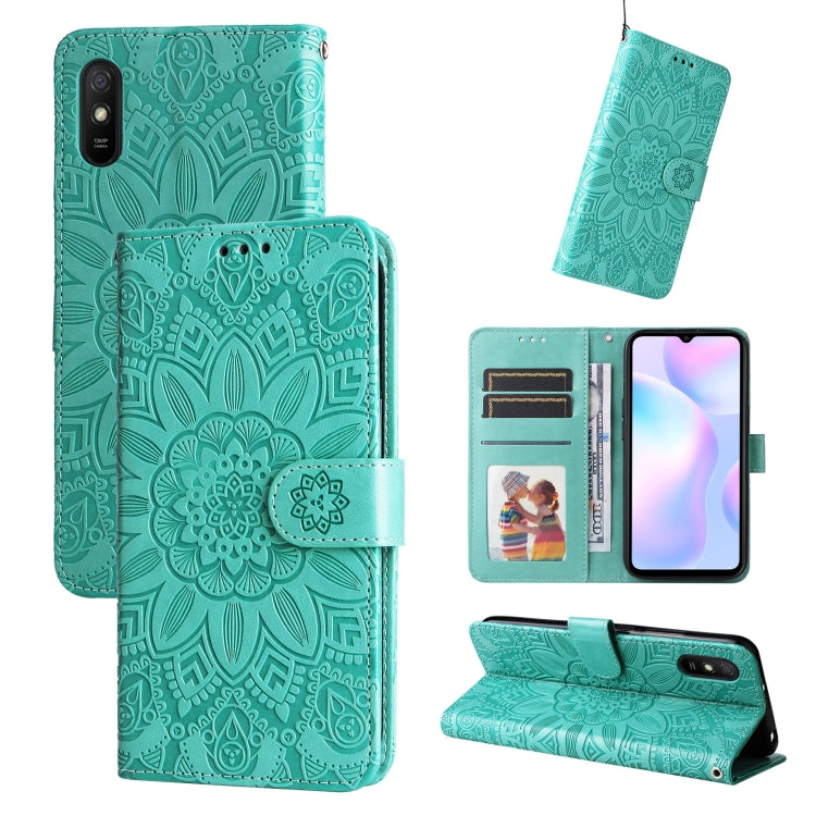 For Xiaomi Redmi 9A Embossed Sunflower Leather Phone Case