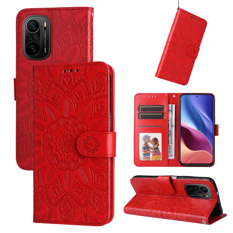 For Xiaomi Redmi K40 / K40 Pro / Xiaomi Poco F1 Embossed Sunflower Leather Phone Case