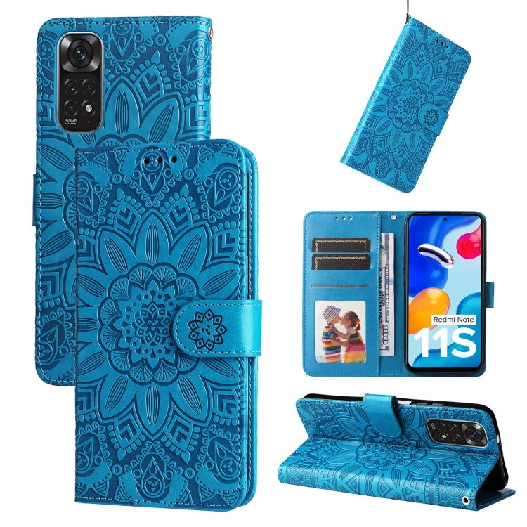 For Xiaomi Redmi Note 11S / Note 11 4G Foreign Version Embossed Sunflower Leather Phone Case