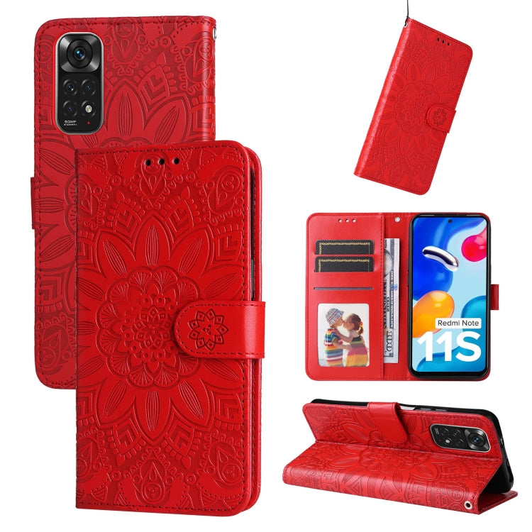For Xiaomi Redmi Note 11S / Note 11 4G Foreign Version Embossed Sunflower Leather Phone Case