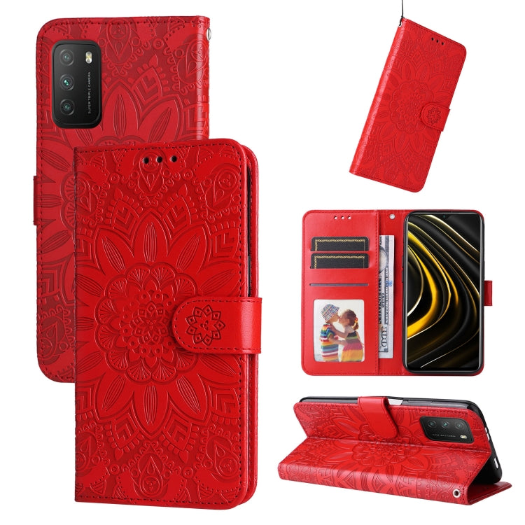 For Xiaomi Poco M3 / Redmi 9T / Redmi 9 Power Embossed Sunflower Leather Phone Case
