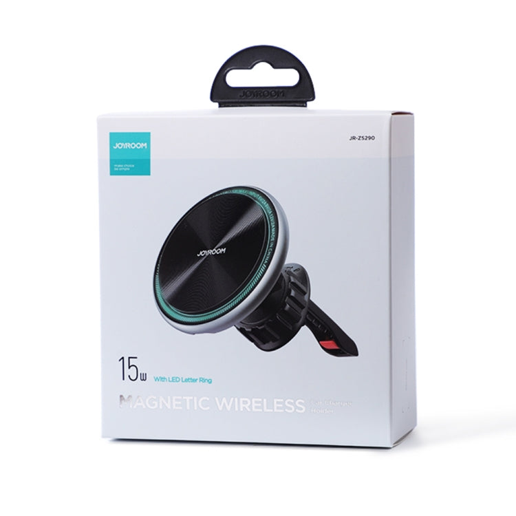 JOYROOM JR-ZS290 15W Magnetic Wireless Charger Air Vent Car Holder with LED Letter Ring(Silver)