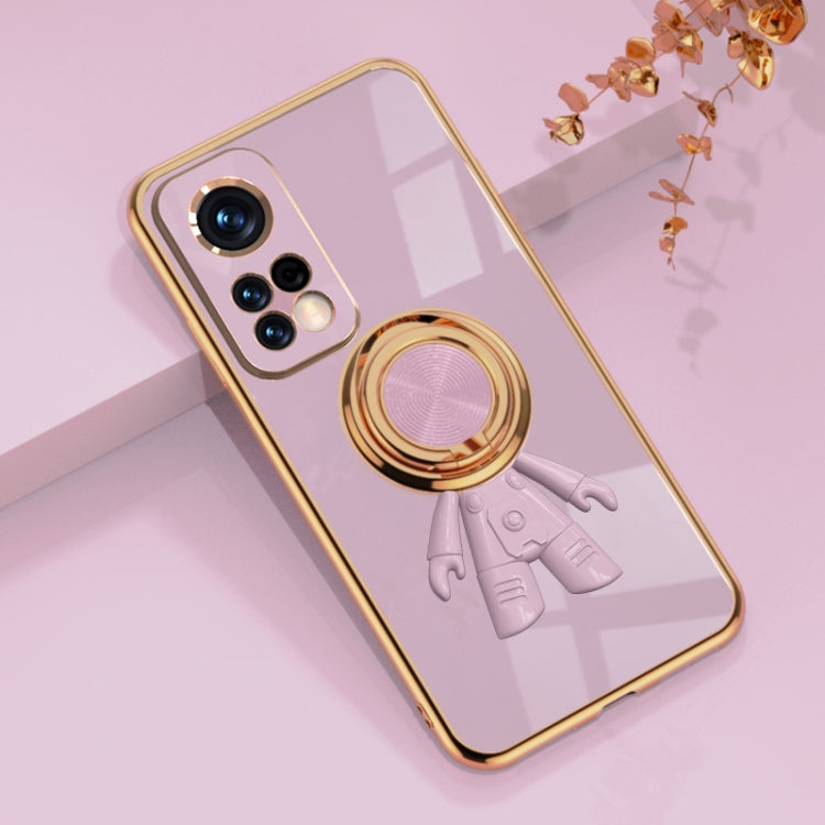 For Xiaomi Mi 10T 6D Plating Astronaut Ring Kickstand Phone Case