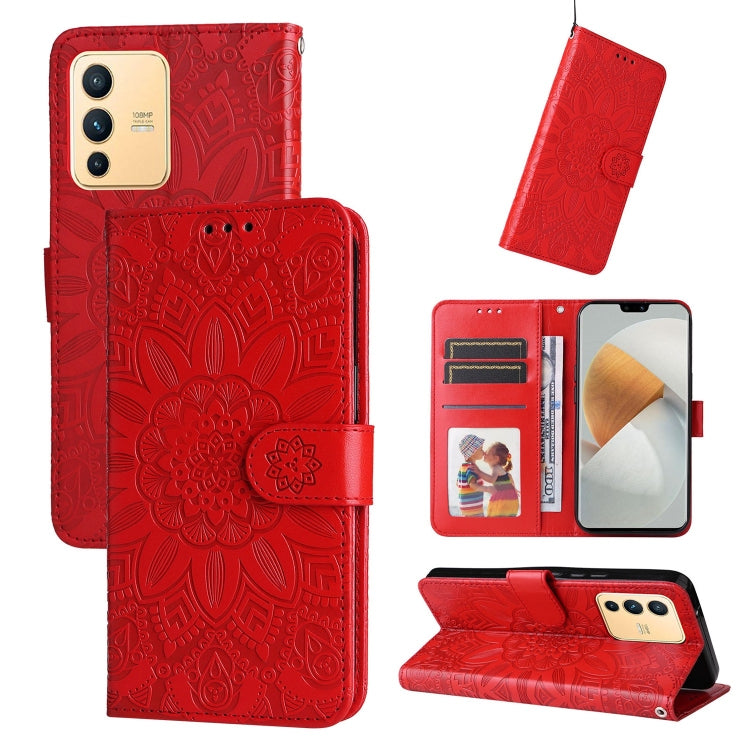 For vivo S12 / V23 5G Embossed Sunflower Leather Phone Case