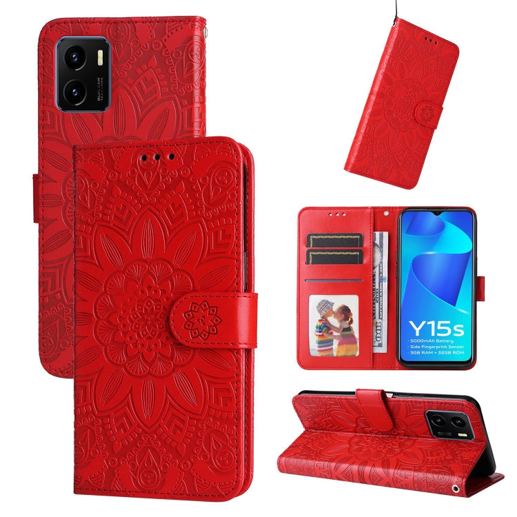 For vivo Y15s 2021 / Y15a / Y10 4G Embossed Sunflower Leather Phone Case