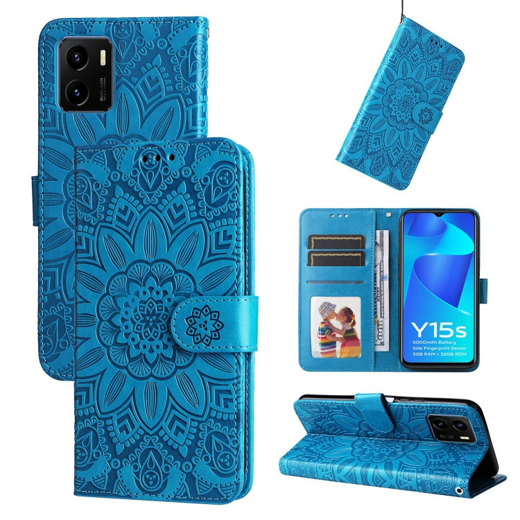 For vivo Y15s 2021 / Y15a / Y10 4G Embossed Sunflower Leather Phone Case