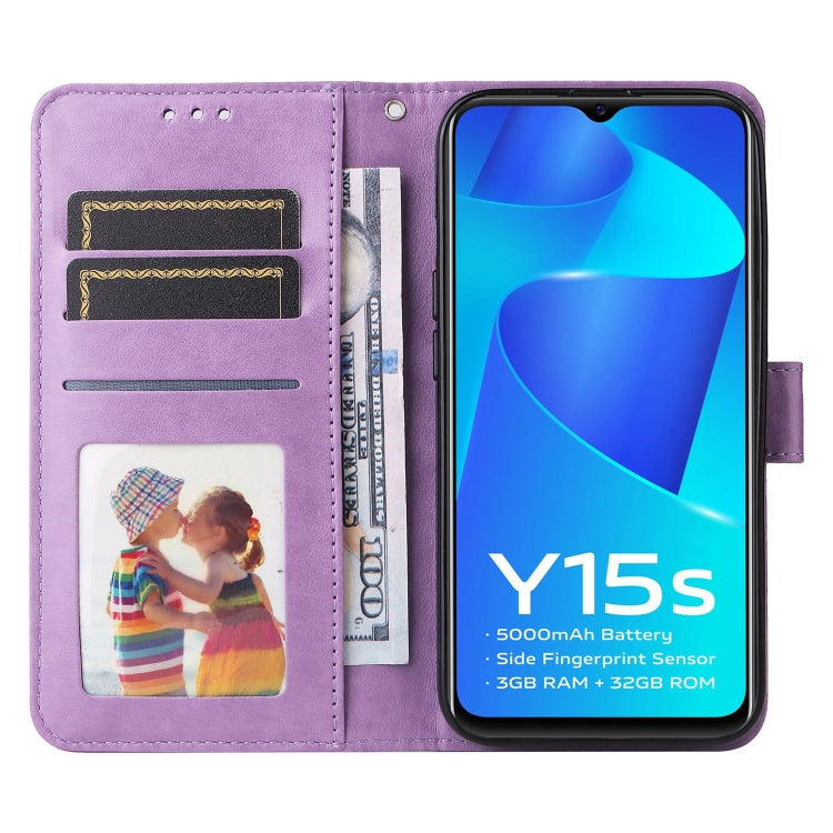 For vivo Y15s 2021 / Y15a / Y10 4G Embossed Sunflower Leather Phone Case