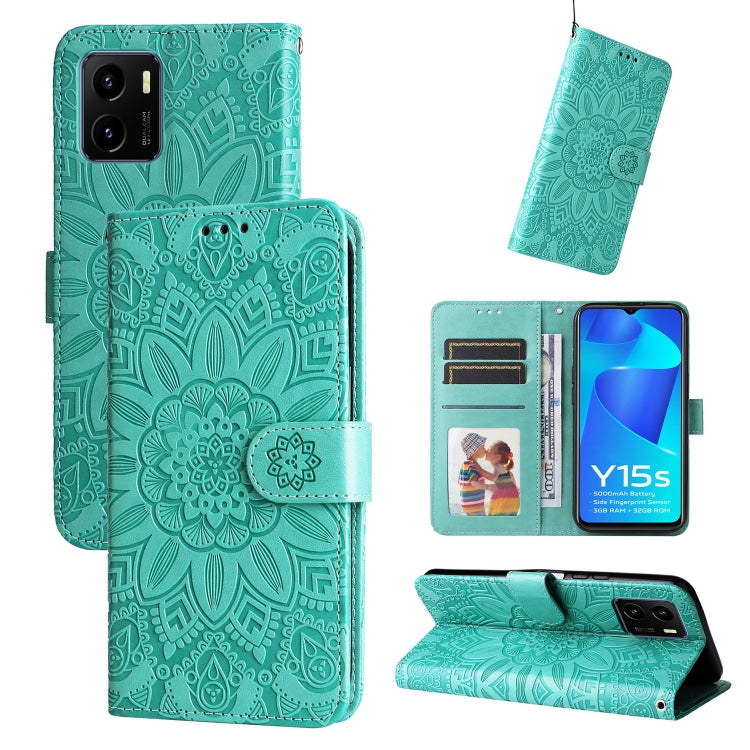 For vivo Y15s 2021 / Y15a / Y10 4G Embossed Sunflower Leather Phone Case