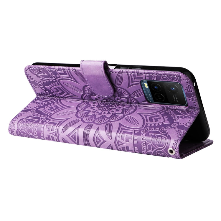 For vivo Y21 2021 / Y21s / Y33s Embossed Sunflower Leather Phone Case