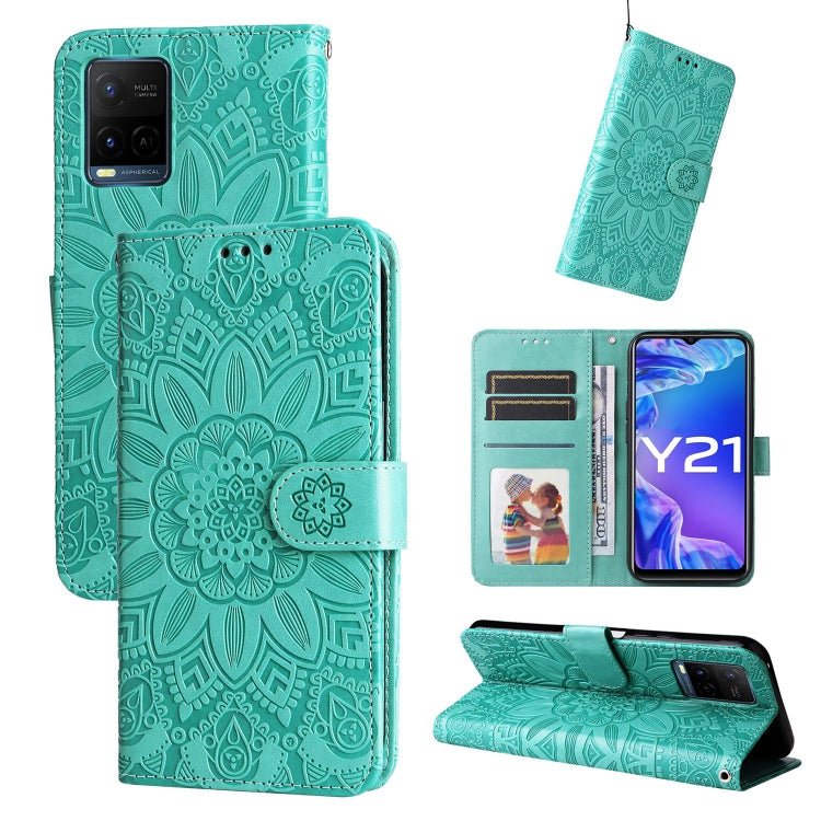 For vivo Y21 2021 / Y21s / Y33s Embossed Sunflower Leather Phone Case