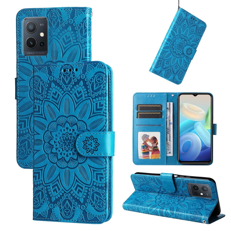 For vivo Y55 5G / Y75 5G / T1 5G Embossed Sunflower Leather Phone Case