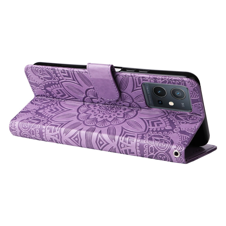 For vivo Y55 5G / Y75 5G / T1 5G Embossed Sunflower Leather Phone Case