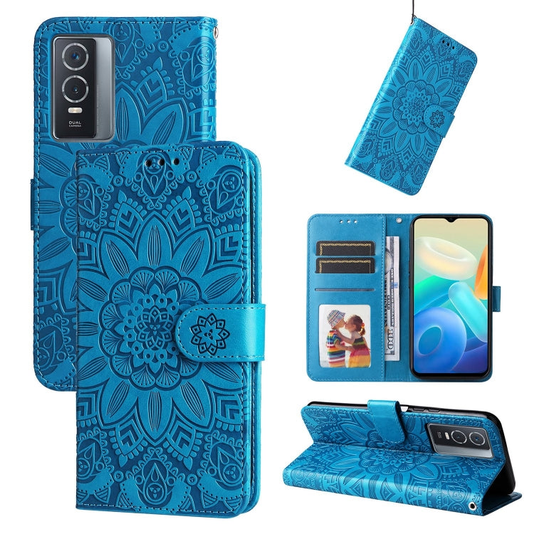 For vivo Y76s / Y76 5G Embossed Sunflower Leather Phone Case