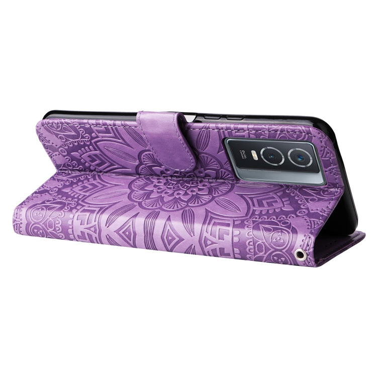 For vivo Y76s / Y76 5G Embossed Sunflower Leather Phone Case