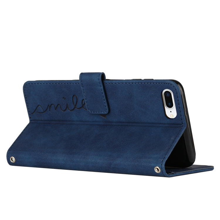 Skin Feel Heart Pattern Leather Phone Case With Lanyard For iPhone 6 Plus/7 Plus/8 Plus