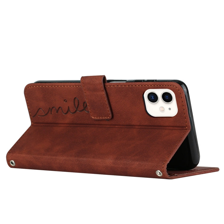 For iPhone 11 Skin Feel Heart Pattern Leather Phone Case With Lanyard