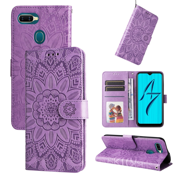 For OPPO A7 / A5s Embossed Sunflower Leather Phone Case