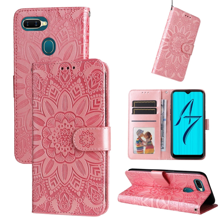 For OPPO A7 / A5s Embossed Sunflower Leather Phone Case