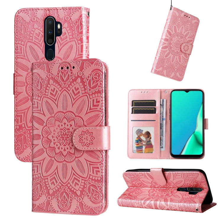 For OPPO A9 / A5 2020 Embossed Sunflower Leather Phone Case