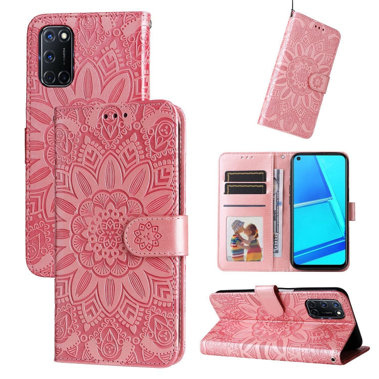 For OPPO A52 / A72 / A92 Embossed Sunflower Leather Phone Case