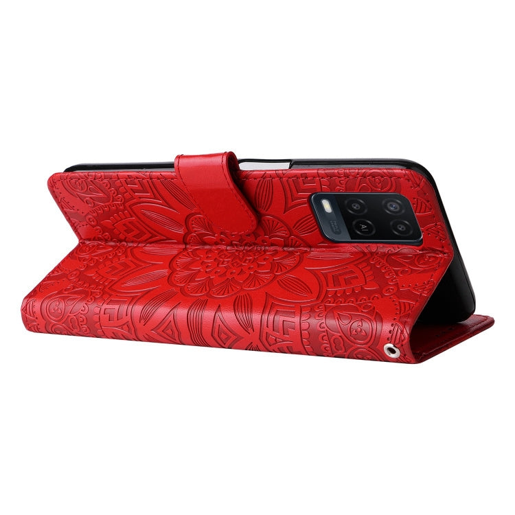 For OPPO A54 4G / A16 / A16s / A55 4G Embossed Sunflower Leather Phone Case