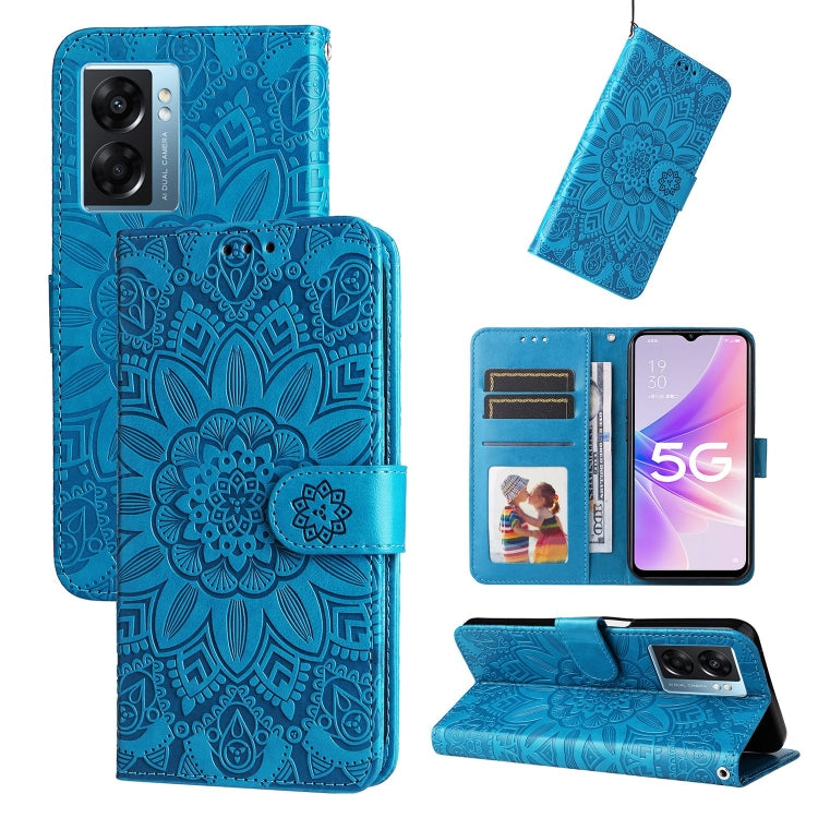 For OPPO A57 5G / Realme V23 Embossed Sunflower Leather Phone Case