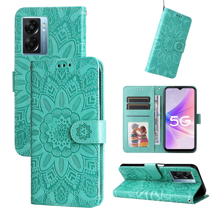 For OPPO A57 5G / Realme V23 Embossed Sunflower Leather Phone Case