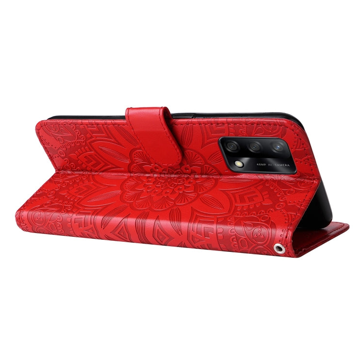 For OPPO A74 4G / F19 4G / A95 4G Embossed Sunflower Leather Phone Case