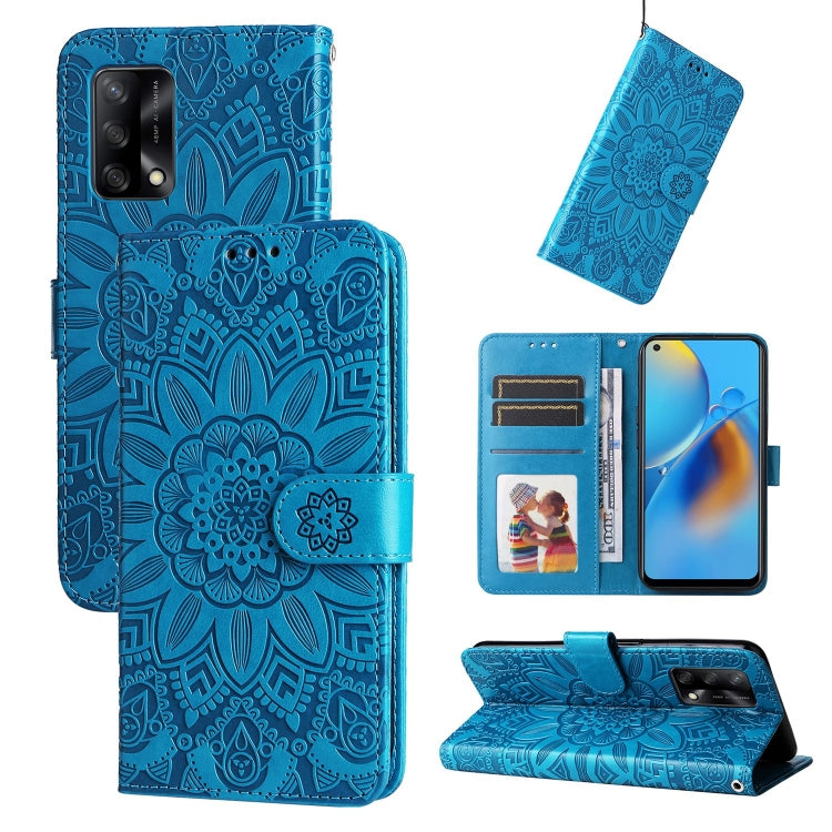 For OPPO A74 4G / F19 4G / A95 4G Embossed Sunflower Leather Phone Case