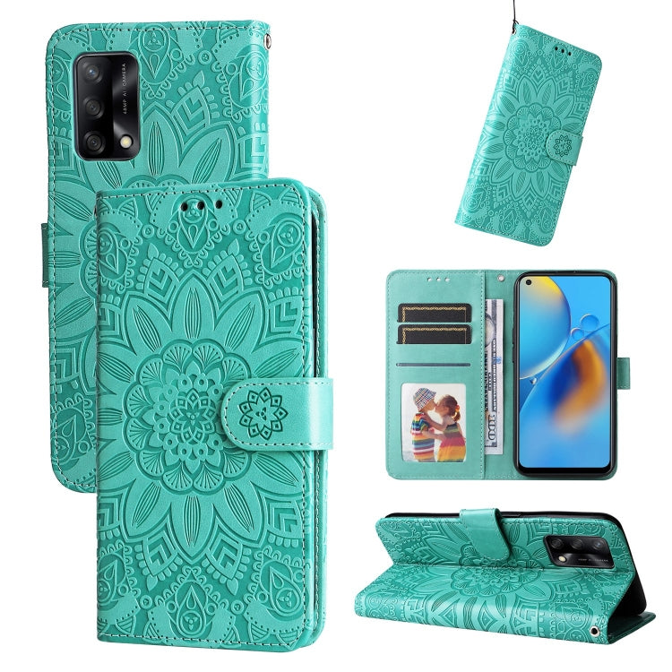 For OPPO A74 4G / F19 4G / A95 4G Embossed Sunflower Leather Phone Case