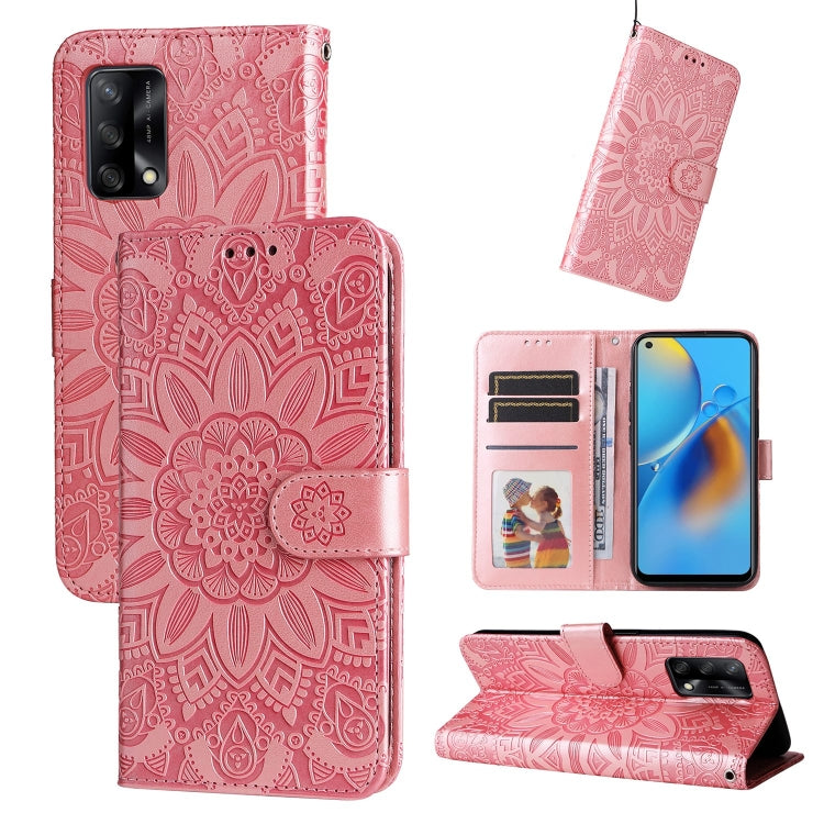 For OPPO A74 4G / F19 4G / A95 4G Embossed Sunflower Leather Phone Case