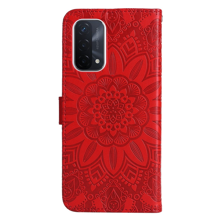 For OPPO A74 5G / A54 5G Embossed Sunflower Leather Phone Case