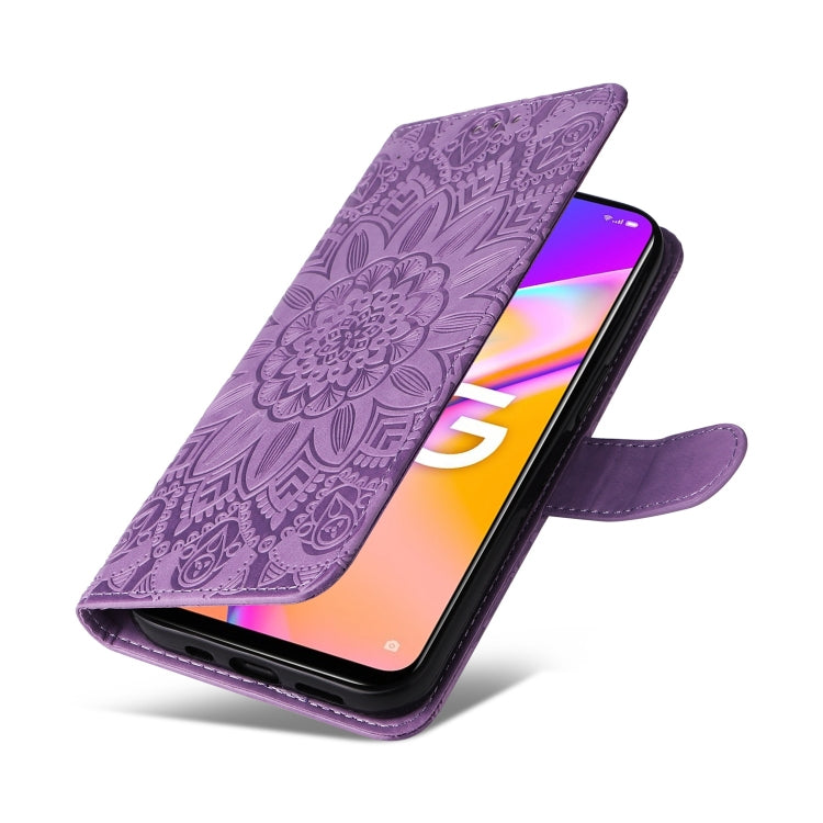 For OPPO A74 5G / A54 5G Embossed Sunflower Leather Phone Case