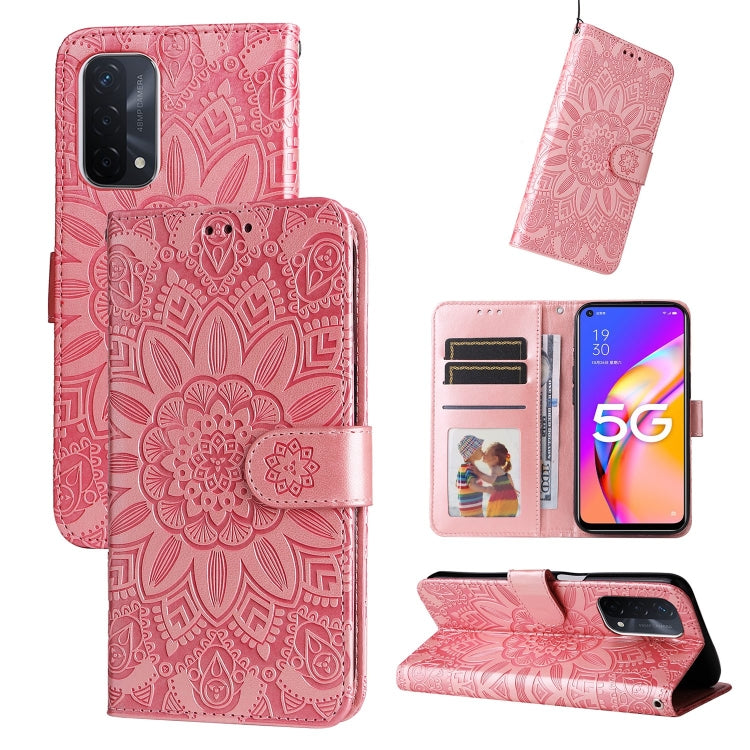 For OPPO A74 5G / A54 5G Embossed Sunflower Leather Phone Case